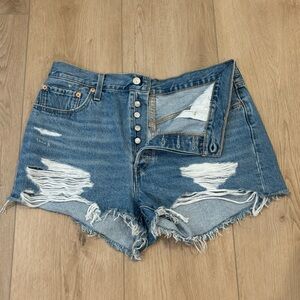 Levi’s Jean Shorts 501 Button Fly Cut off High Rise Distressed Frayed 34